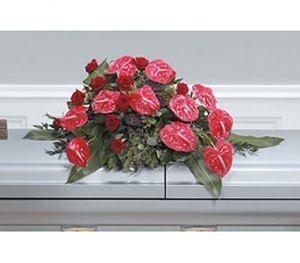 Red Anthurium and Roses Casket Spray