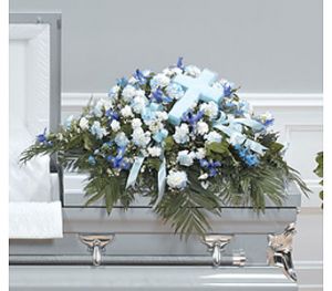 Blue Satin Cross Casket Spray 